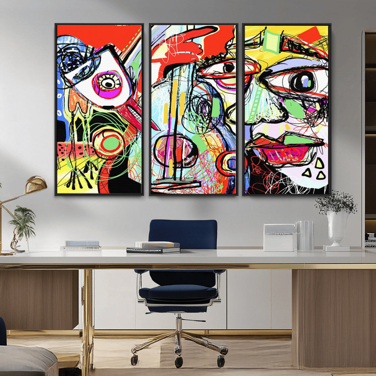 Picasso Style Art Abstract Canvas Wall Art Print , Colorful