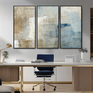 Abstract Blue and Beige Wall Art, Modern Minimalist Canvas