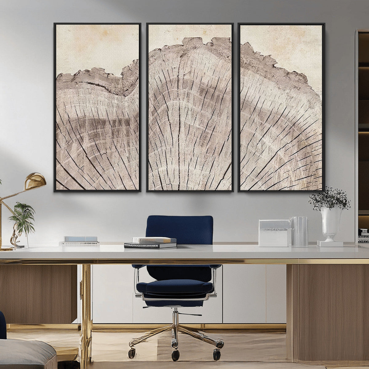 Tree Ring Wall Art Triptych, Rustic Wood Ring Canvas Print,