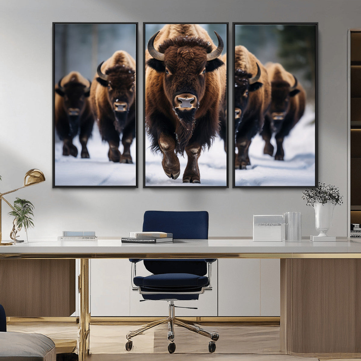 Buffalo Wall Art Canvas Print, American Bison Herd Wall Art