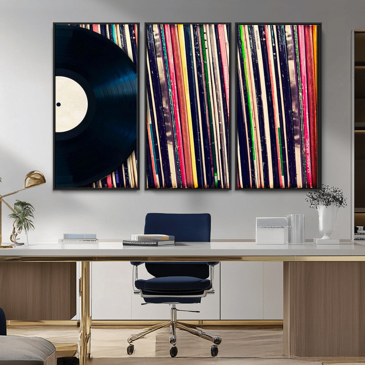 Vinyl Record and Album Collection Canvas Wall Art - Retro