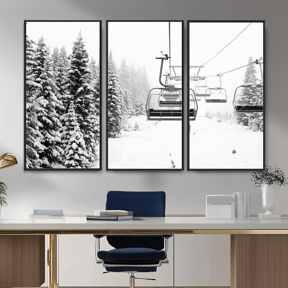 Ski Wall Art - Ski Lift Wall Art Canvas Print Snow Covered