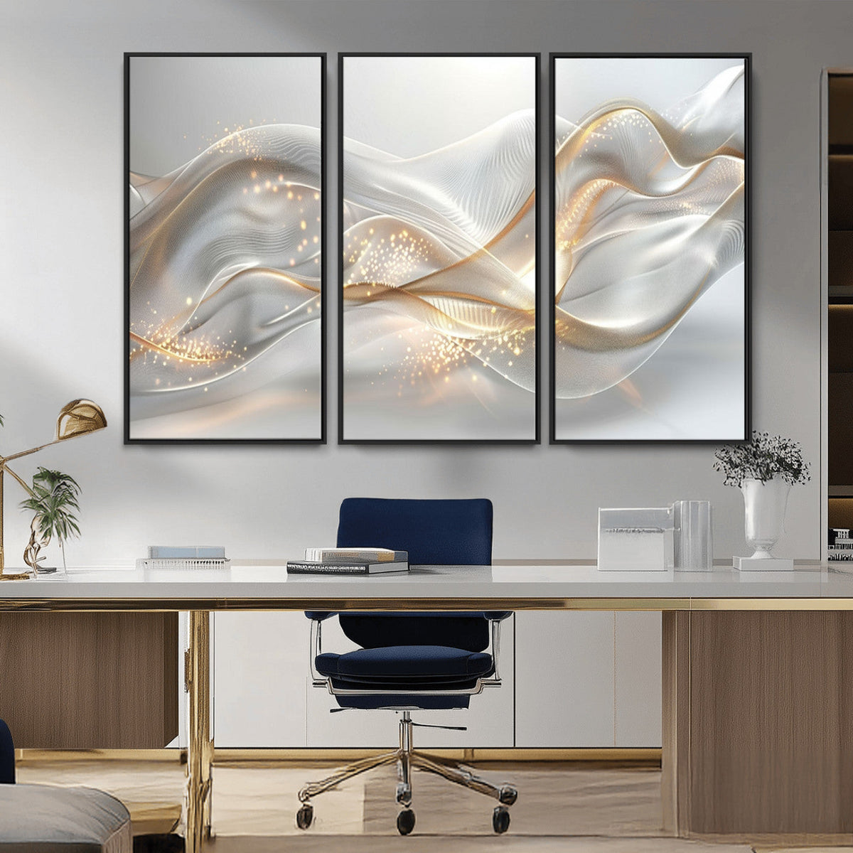 Abstract art Grey and Gold Lines Wall Art
