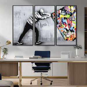 Banksy Art Behind the Curtain Street Wall Art Canvas Print |