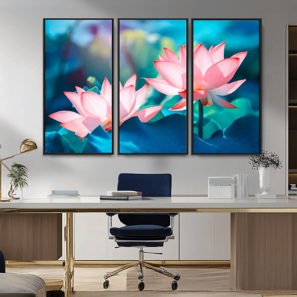 Pink Lotus Flower Canvas Wall Art | Vibrant Floral Wall