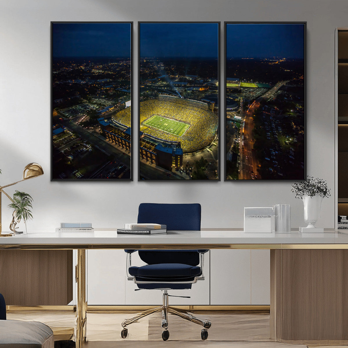Michigan Stadium Night Game Wall Art – Sports Arena Aerial