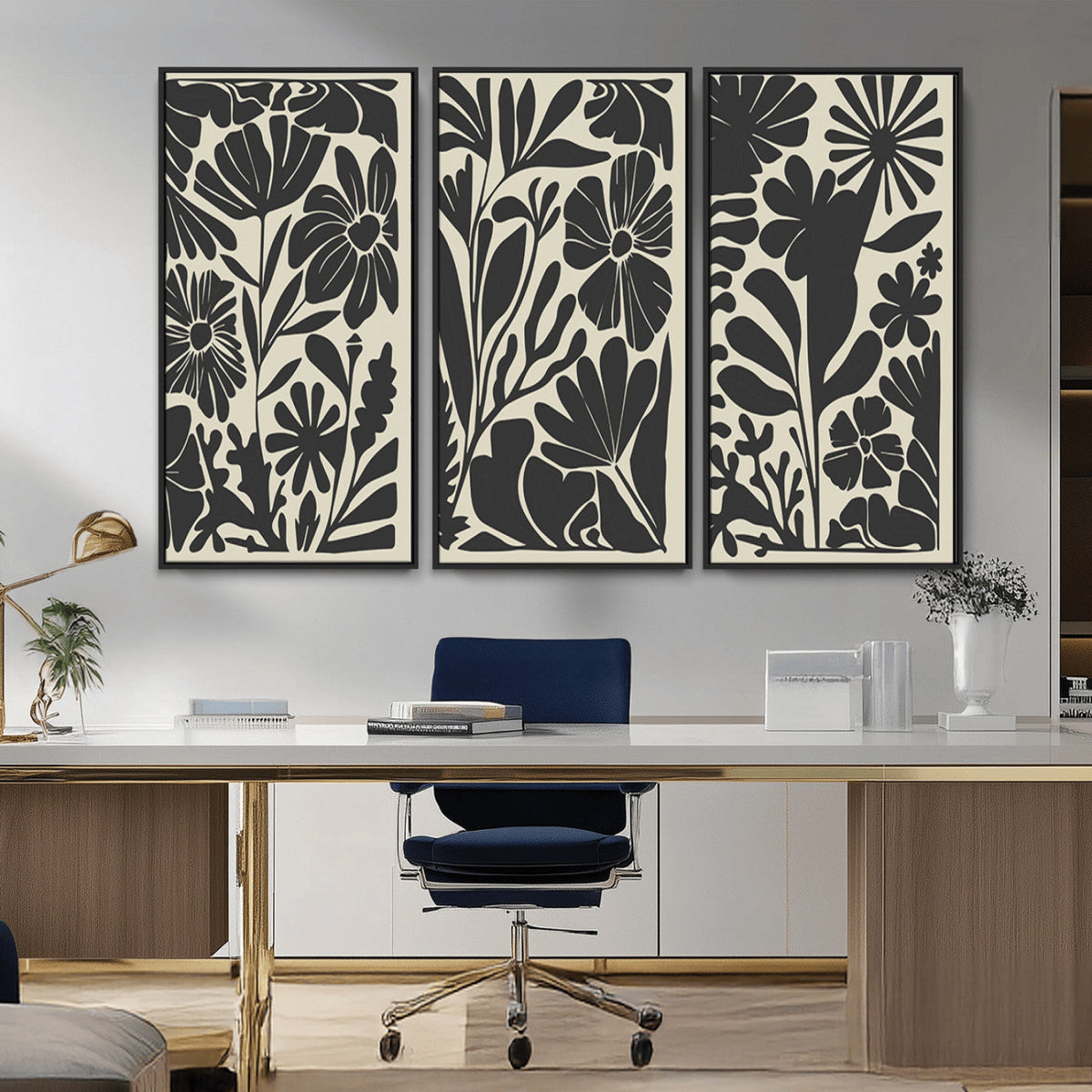 Modern Botanical Wall Art - Floral Black and White Canvas
