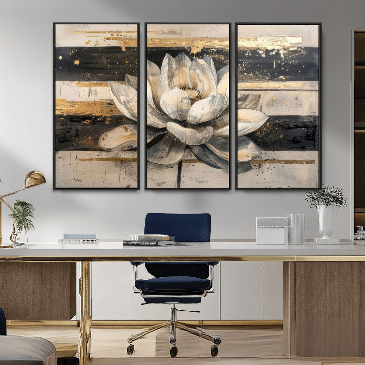 Lotus Flower Wall Art – Framed Abstract Floral Canvas