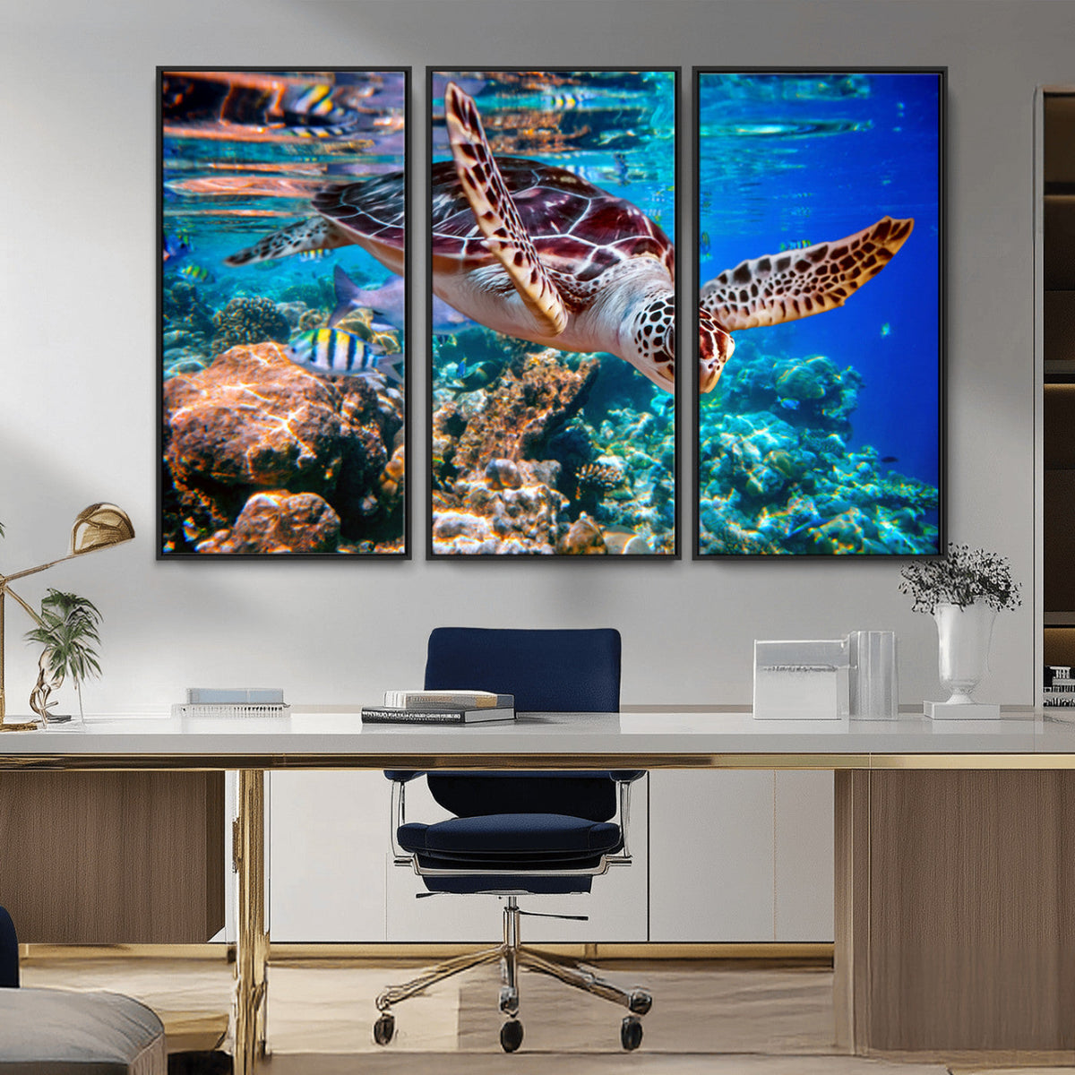 Underwater Coral Reef Sea Turtle Wall Art Canvas Print,