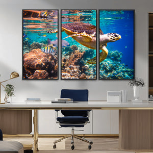 Sea Turtle Wall Art Canvas Print – Vibrant Ocean Coral Reef