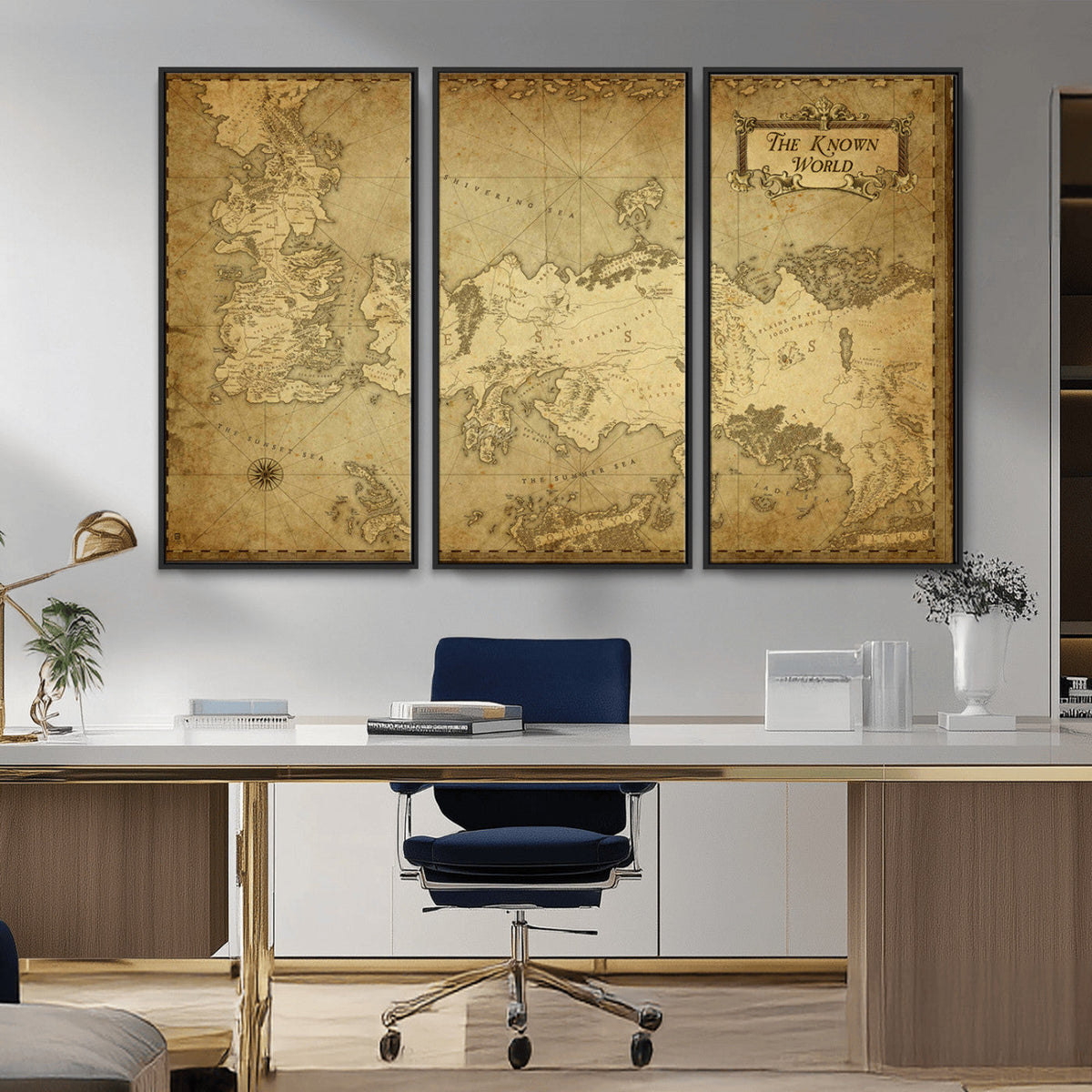 Vintage Game of Thrones Map Wall Art | Westeros and Essos