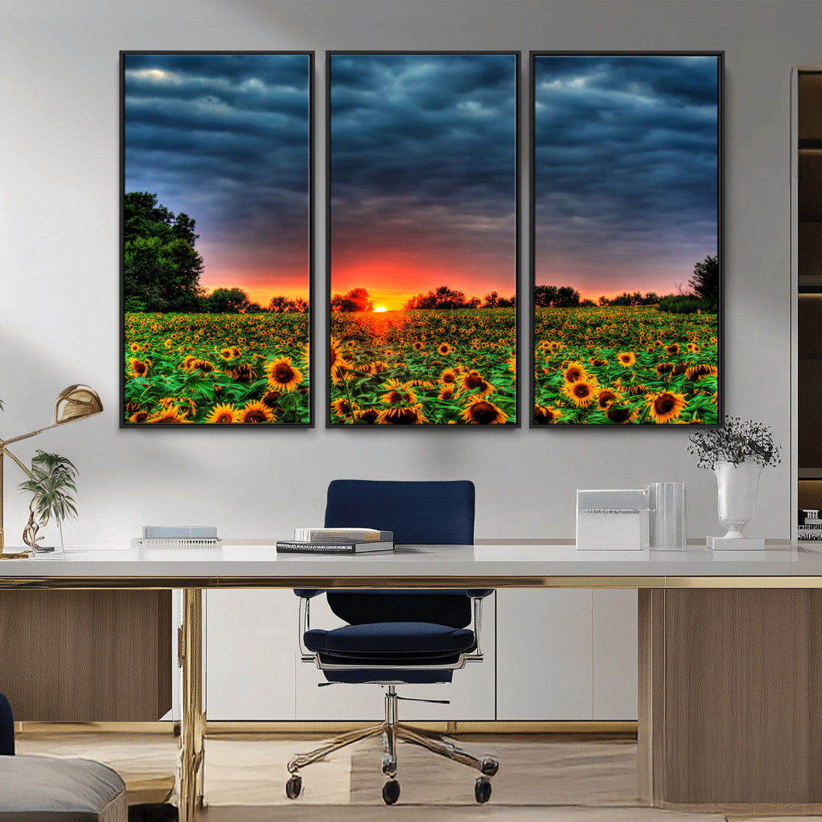 Golden Sunflower Field at Sunset – Breathtaking Sky and