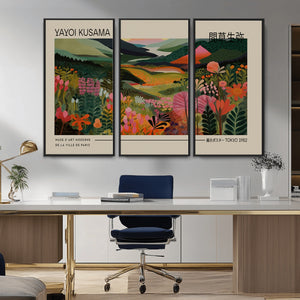 Yayoi Kusama Landscape Canvas Print, Vibrant Floral Mountain