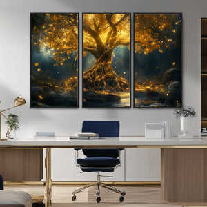 Golden Tree of Life Canvas Wall Art Print - Majestic Glowing