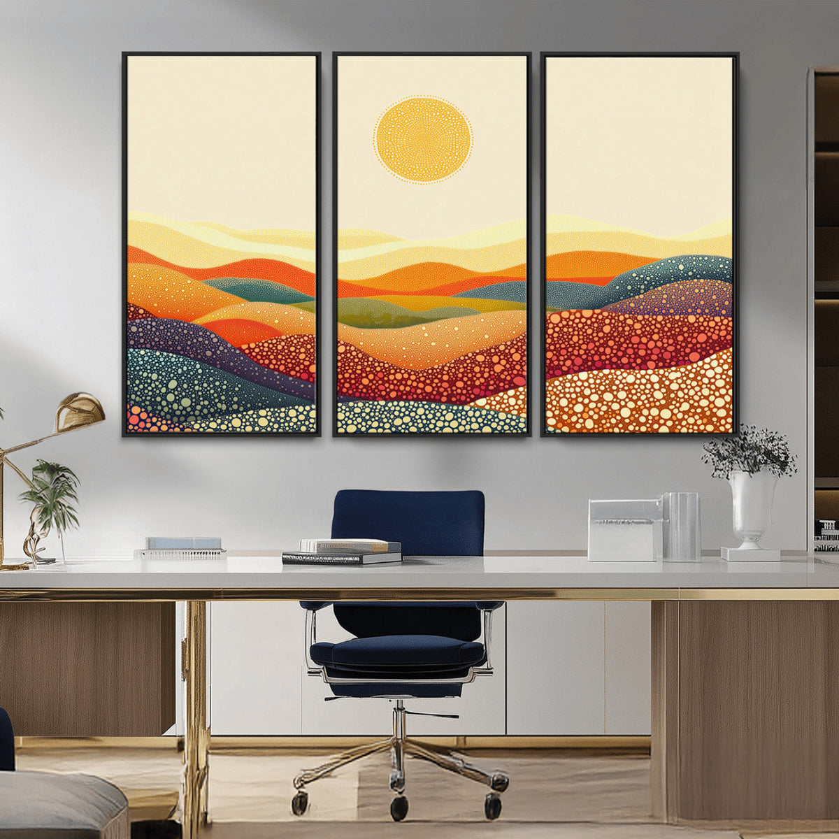 YAYOI KUSAMA Colorful Dot Art Landscape Canvas - Framed