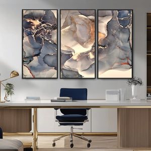 Abstract Blue and Gold Wall Art - Fluid Ink Artwork - Modern