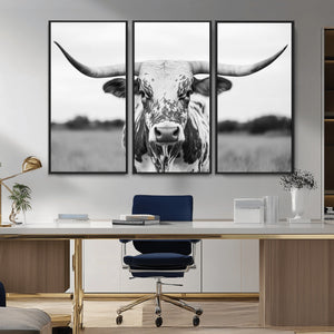 Highland Cow Wall Art Canvas Print – Black and White Western