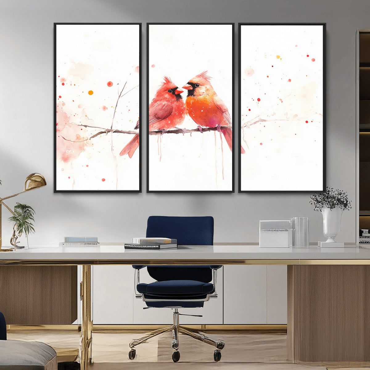 Cardinal Bird Canvas Wall Art - Male and Female Cardinal