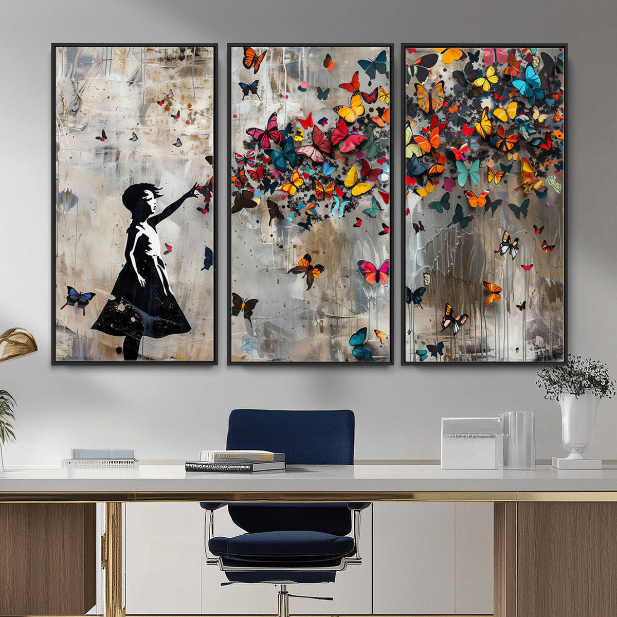 Butterfly Girl Wall Art – Vibrant Street Style Canvas Print,