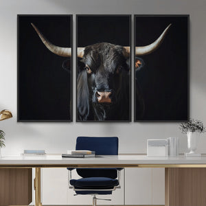 Majestic Longhorn Bull Wall Art Canvas Print – Dark