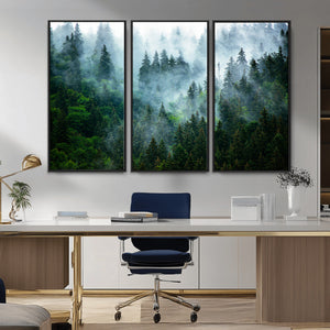 Misty Forest Wall Art Canvas Print – Framed Foggy Mountain