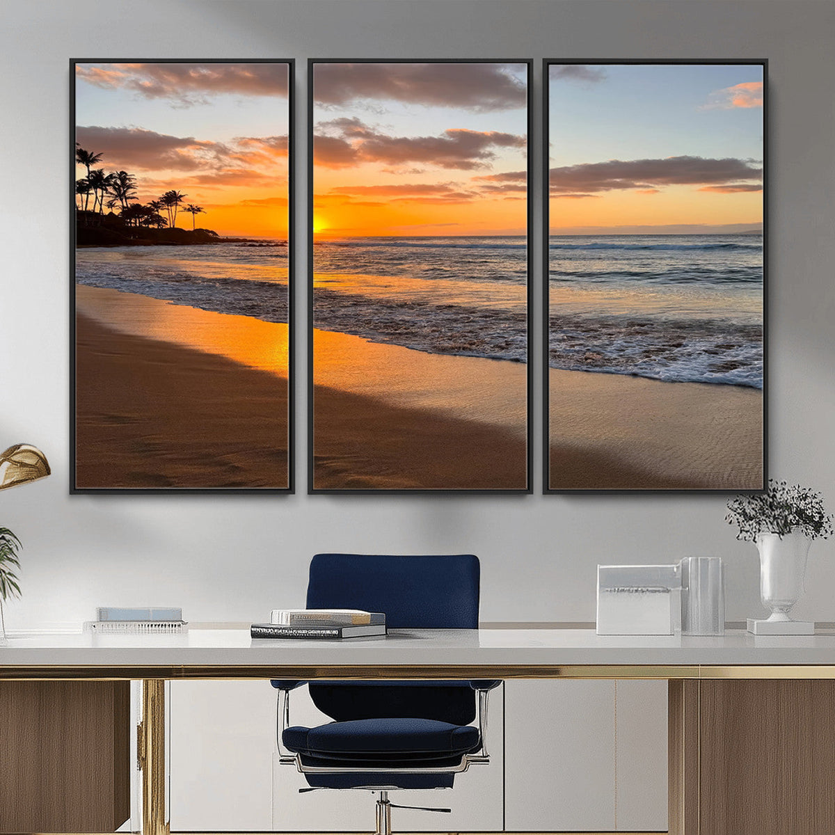 Tropical Beach Wall Art – Framed Sunset Ocean Canvas