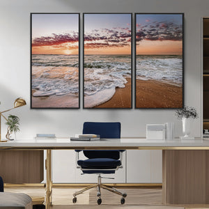 Ocean Sunset Wall Art Canvas Print – Framed Sandy Shore