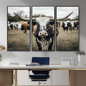 Texas Longhorn Wall Art – Framed Speckled Cow Canvas