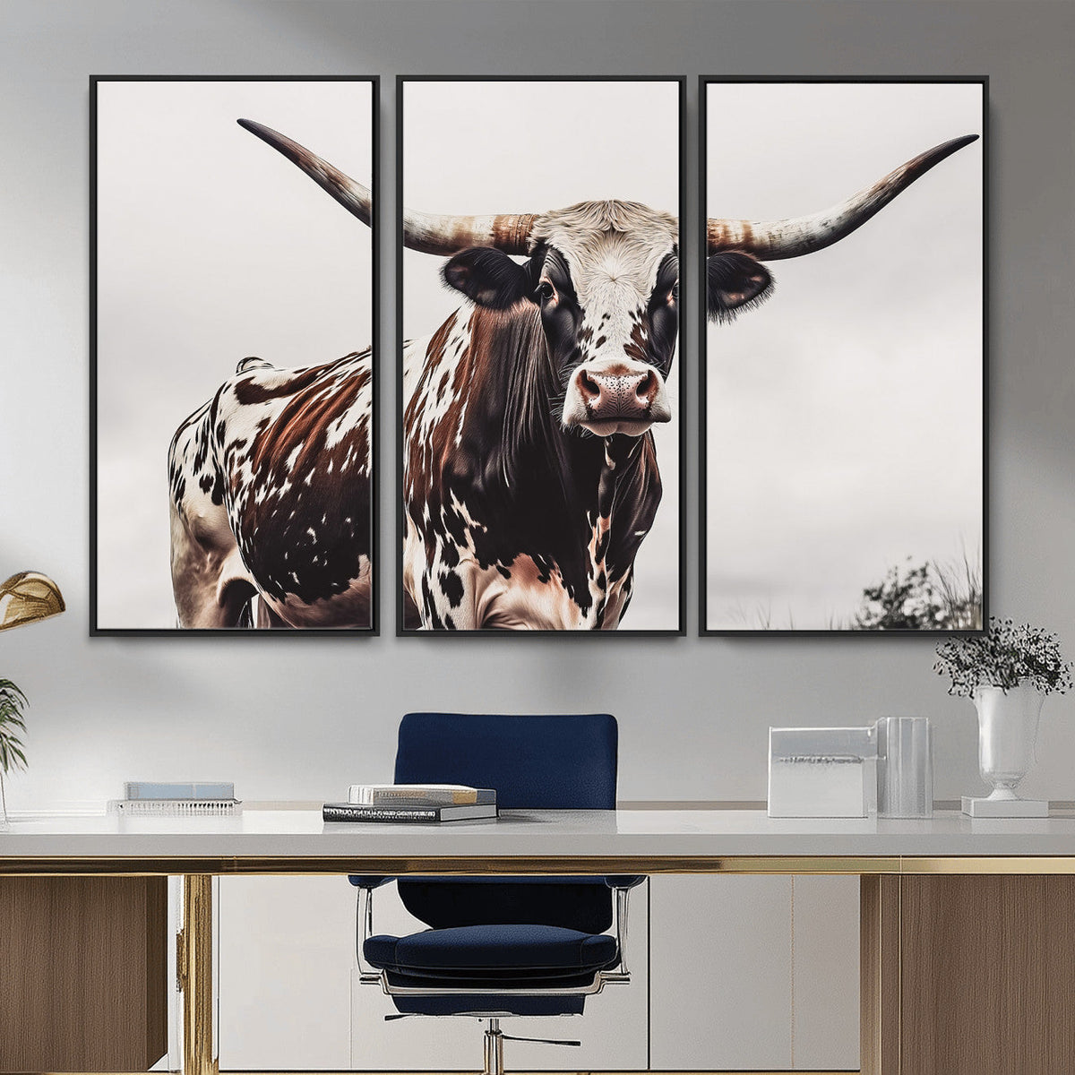 Texas Longhorn Wall Art Canvas Print – Framed Spotted Bull