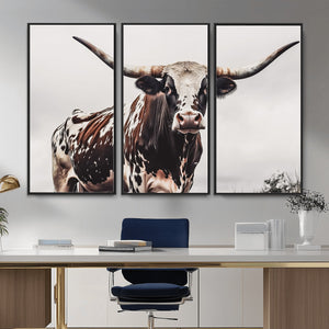 Texas Longhorn Wall Art Canvas Print – Framed Spotted Bull