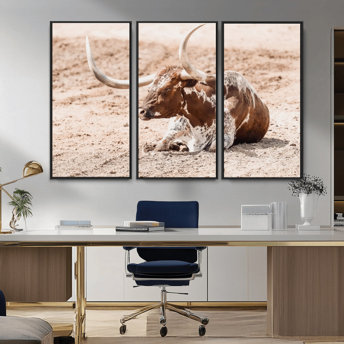 Texas Longhorn Wall Art – Framed Resting Bull Canvas