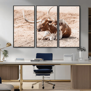 Texas Longhorn Wall Art – Framed Resting Bull Canvas