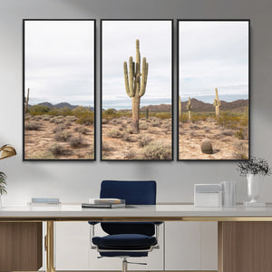 Saguaro Cactus Wall Art – Framed Desert Canvas Artwork,