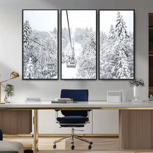 Snowy Ski Lift Wall Art – Framed Winter Mountain Canvas