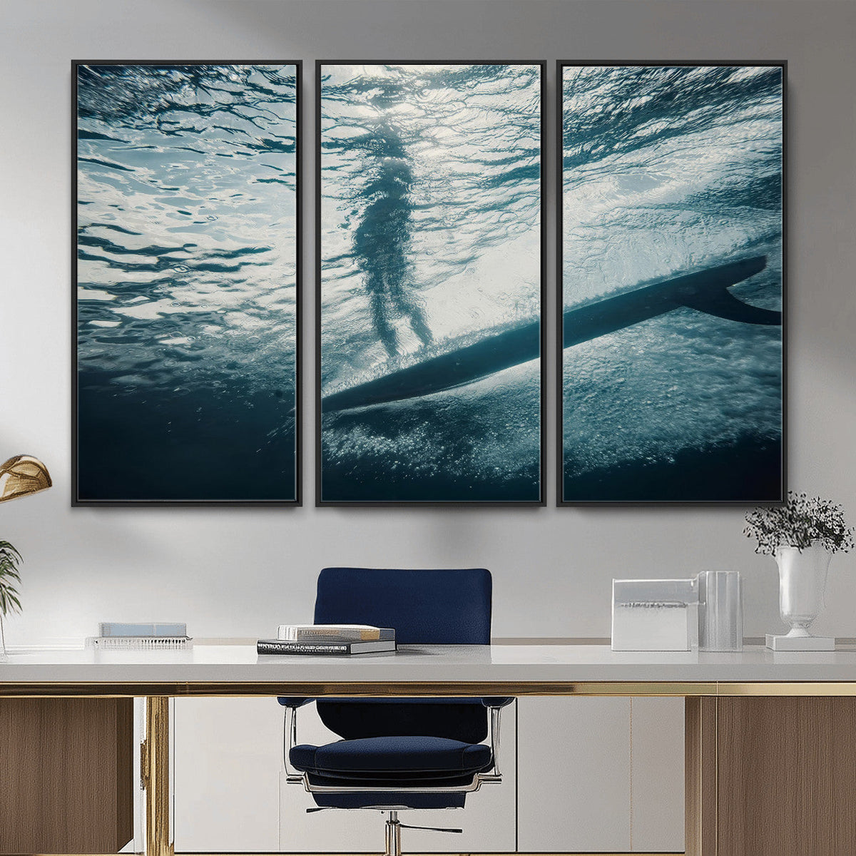 Underwater Surf Wall Art – Framed Ocean Wave Canvas Artwork,