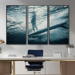 Underwater Surf Wall Art – Framed Ocean Wave Canvas Artwork,