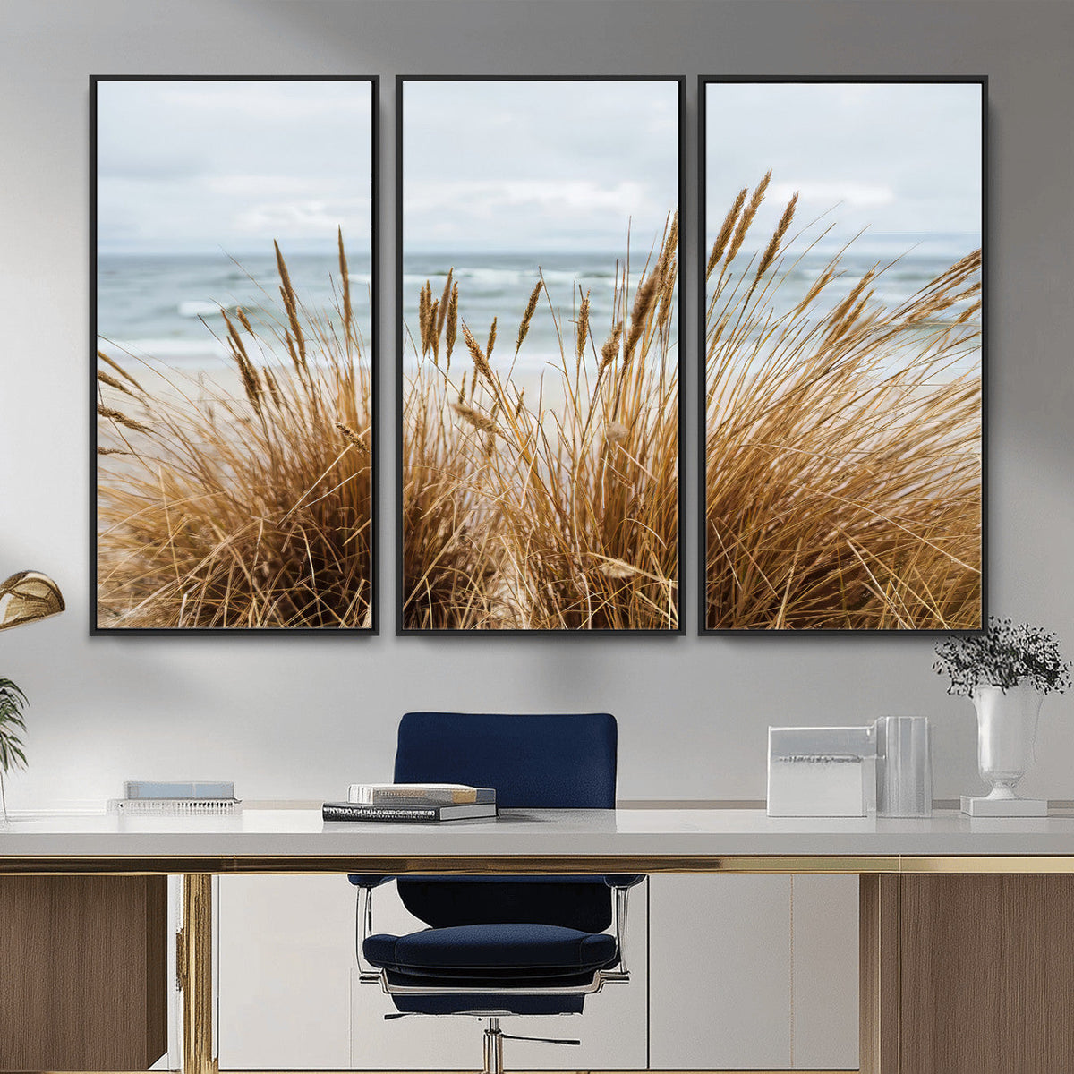 Beach Grass Wall Art Canvas Print – Framed Coastal Dunes Art