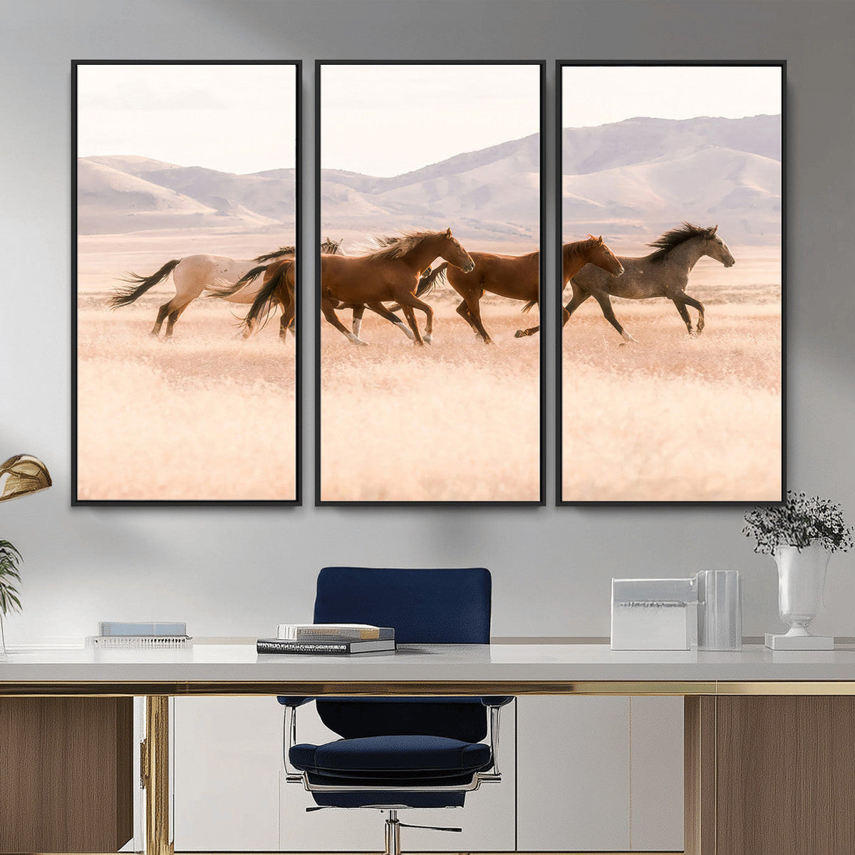 Wild Horse Wall Art Canvas Print – Framed Rustic Western Art