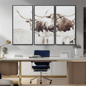 Longhorn Wall Art Canvas Print – Framed Western Cow Rustic