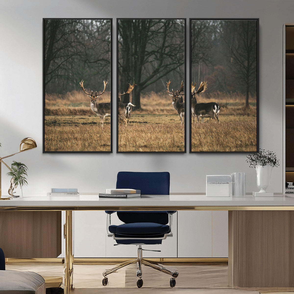 Deer Wall Art Canvas Print – Framed Rustic Wildlife Stags