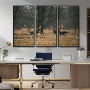 Deer Wall Art Canvas Print – Framed Rustic Wildlife Stags
