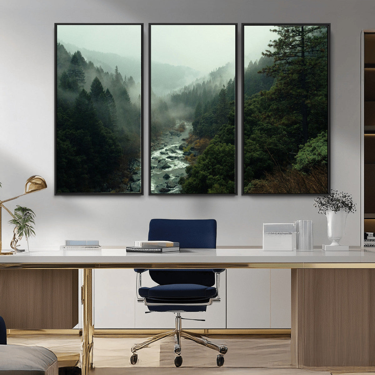 Misty Forest Wall Art Canvas Print – Framed Foggy River