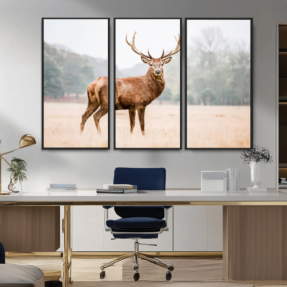Vintage Wildlife Wall Art Canvas Print – Misty Landscape