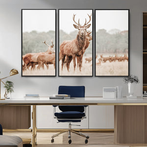 Rustic Nature Wall Art Canvas Print – Stag Woodland Framed