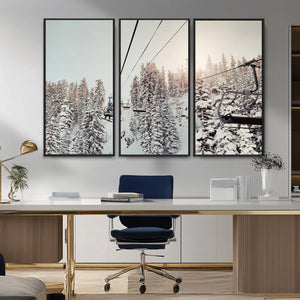 Frosty Pines Wall Art Canvas Print – Framed Cozy Cabin Ski