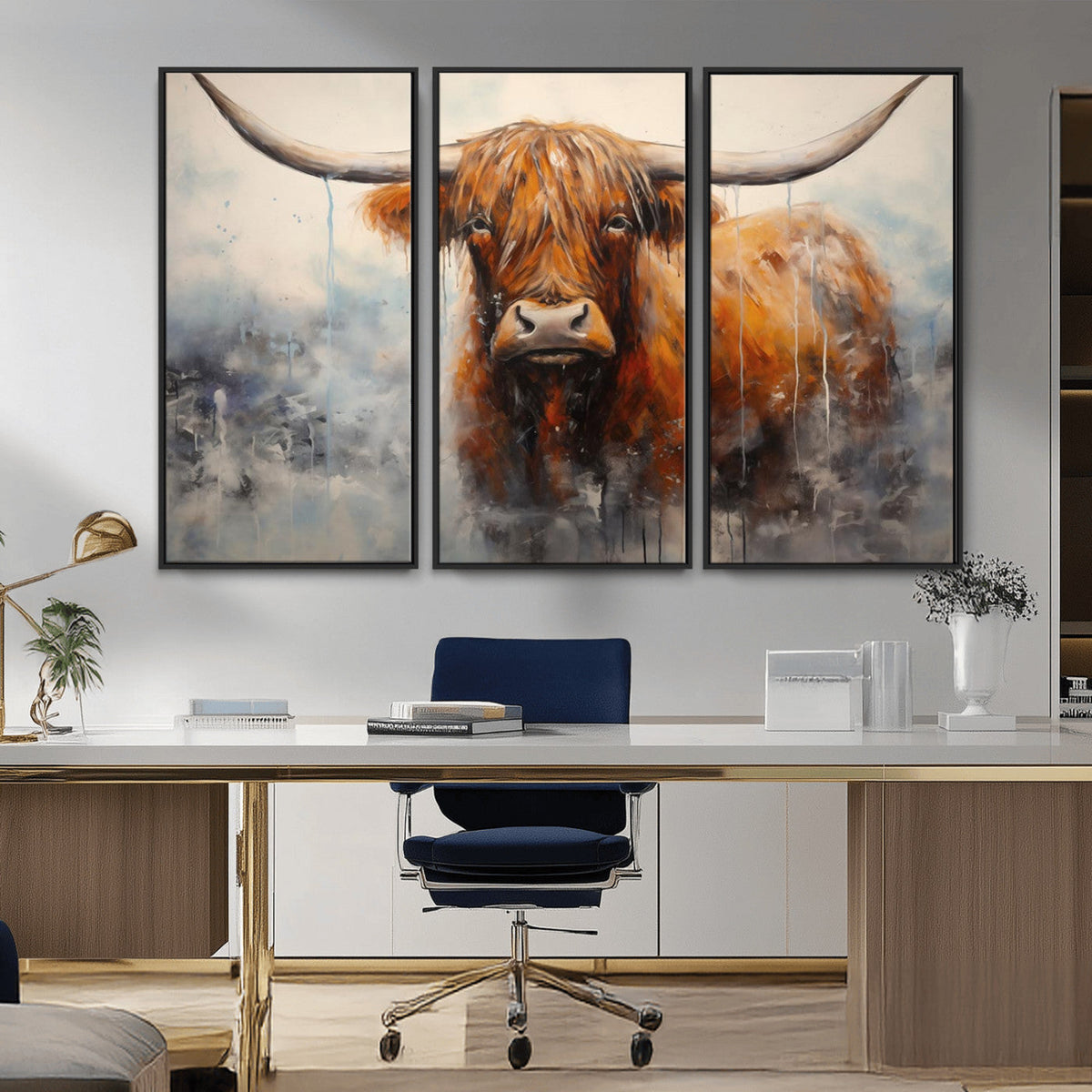 Scottish Highland Wall Art Canvas Print, Framed Longhorn Art