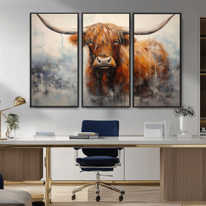 Scottish Highland Wall Art Canvas Print, Framed Longhorn Art