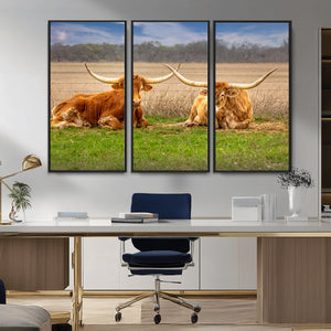 Texas Longhorn Pair Wall Art Canvas Print – Peaceful Rustic