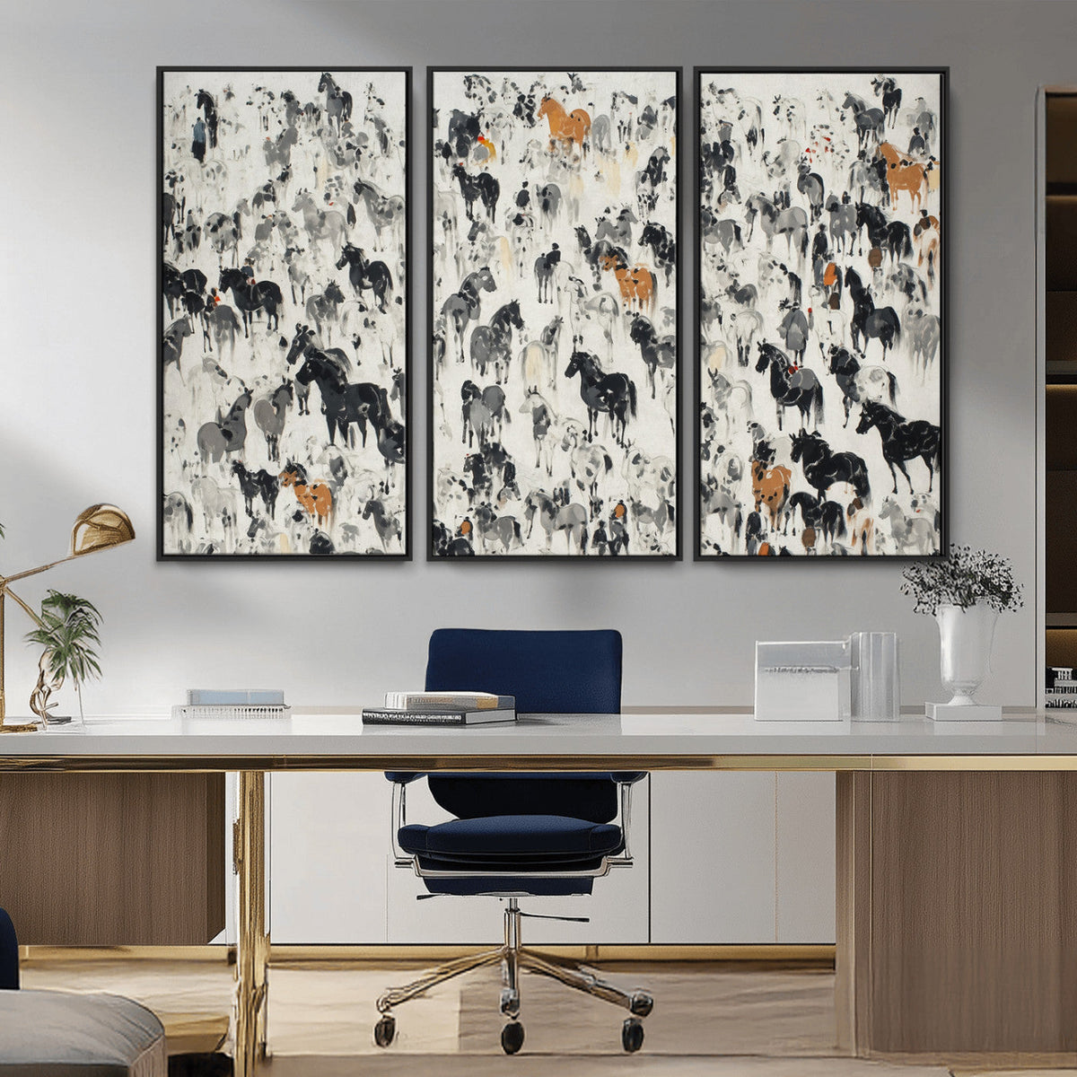 Wild Horse Stampede Wall Art Canvas Print – Monochrome