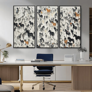 Wild Horse Stampede Wall Art Canvas Print – Monochrome